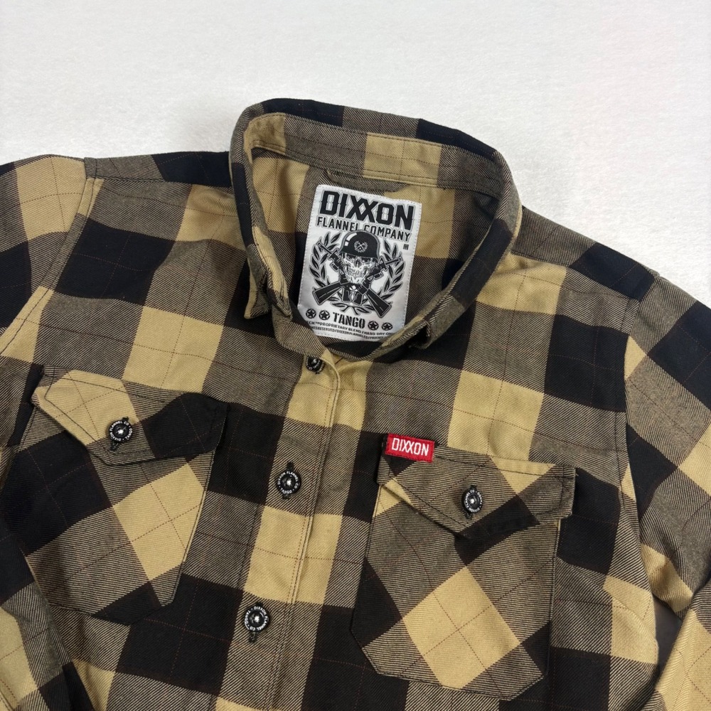 Dixxon Flannel Company Tango Shirt Womens M Tan Black Buffalo Plaid D-Tech